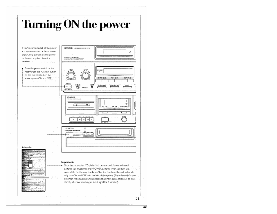 Turning on the power | Kenwood SPECTRUM 755 AV User Manual | Page 21 / 28