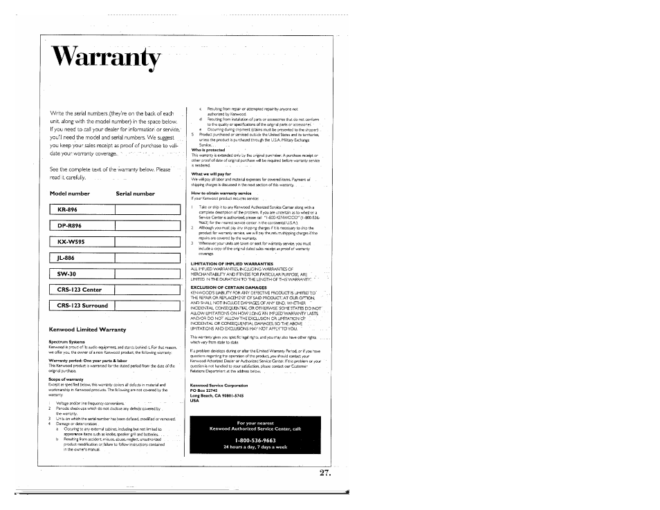 Kenwood SPECTRUM 755 AV User Manual | Page 27 / 28