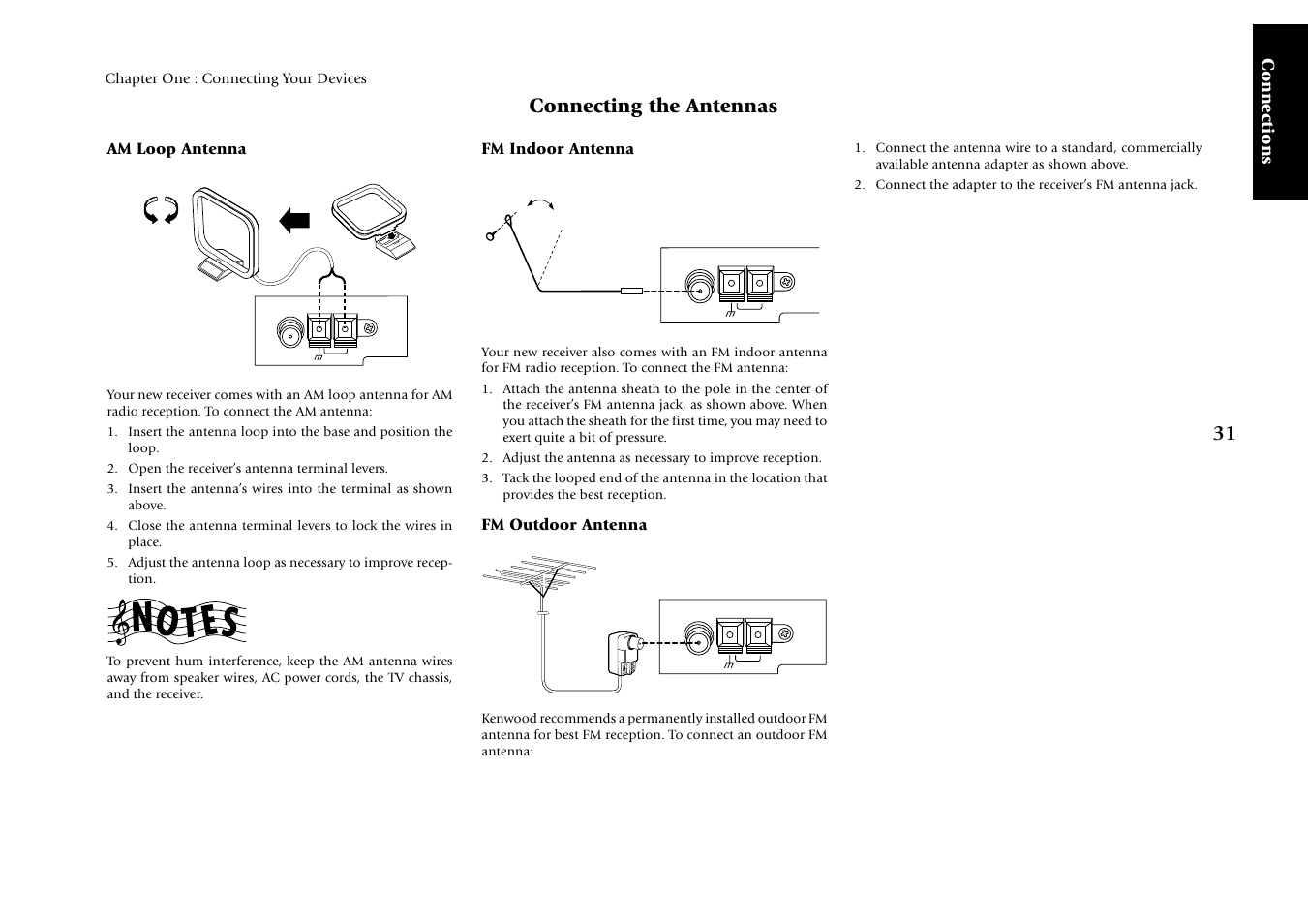 Connecting the antennas, Am loop antenna, Fm indoor antenna | Fm outdoor antenna, Connections | Kenwood KRF-V9993D User Manual | Page 37 / 62