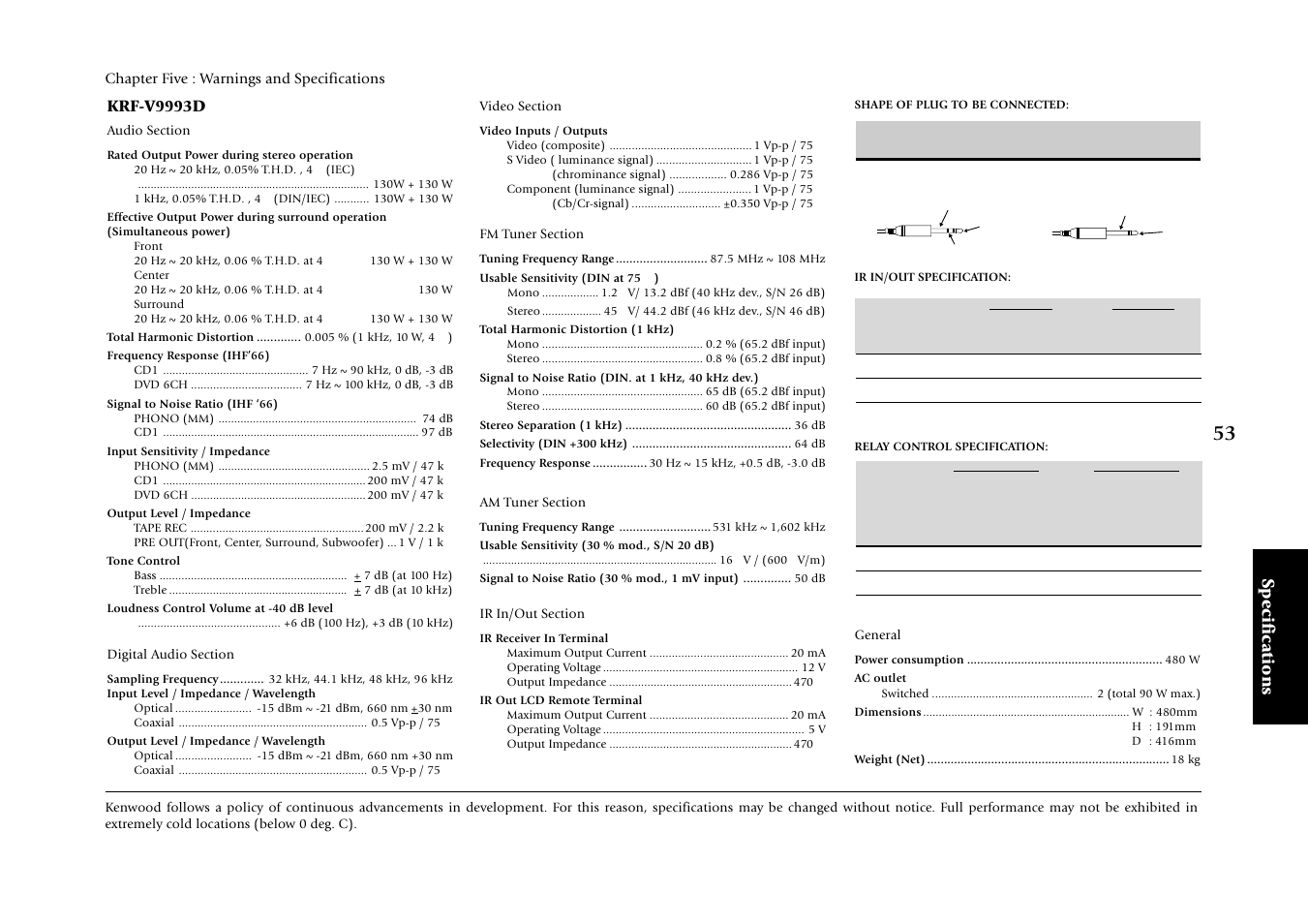 Krf-v9993d, Specifications | Kenwood KRF-V9993D User Manual | Page 59 / 62