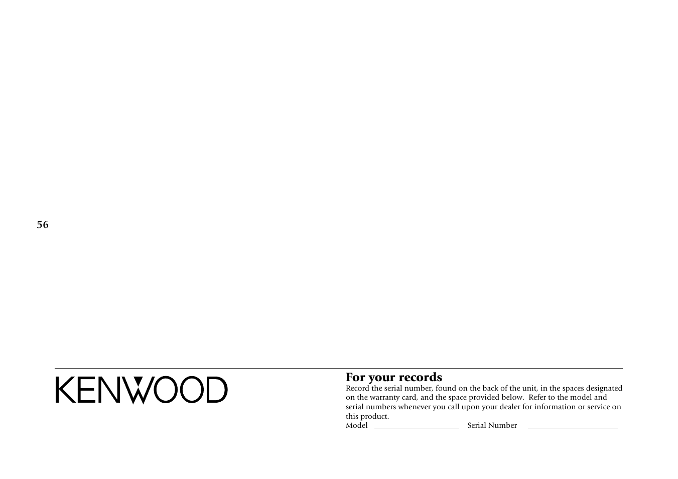 For your records | Kenwood KRF-V9993D User Manual | Page 62 / 62