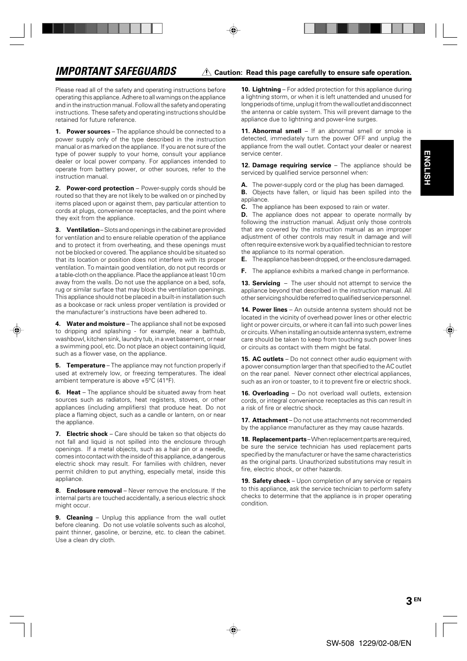 Important safeguards | Kenwood SW-508 User Manual | Page 3 / 8