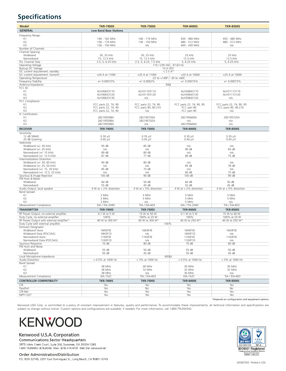 Specifications | Kenwood TKR-740 User Manual | Page 2 / 2