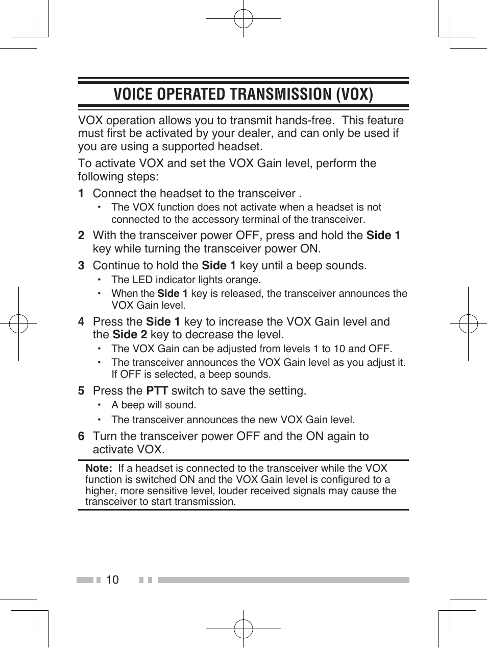 Voice operated transmission (vox) | Kenwood TK-3302 User Manual | Page 19 / 21