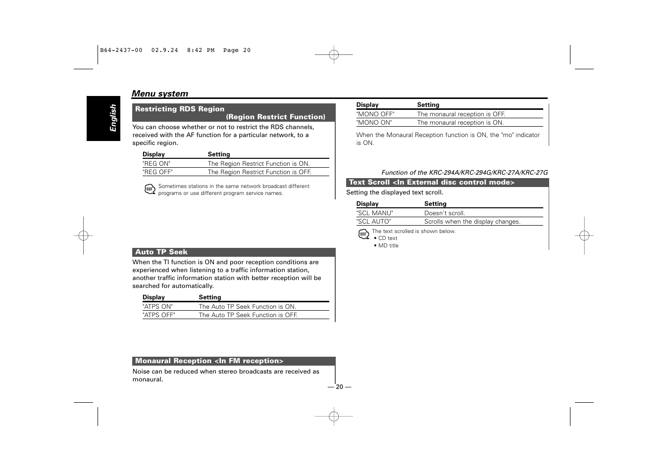 Kenwood KRC-17A  EN User Manual | Page 20 / 28