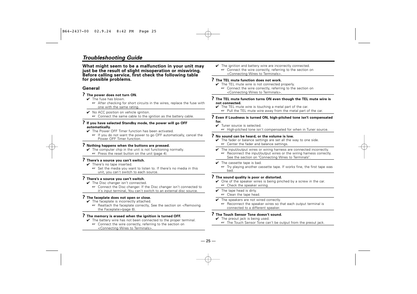 Troubleshooting guide | Kenwood KRC-17A  EN User Manual | Page 25 / 28