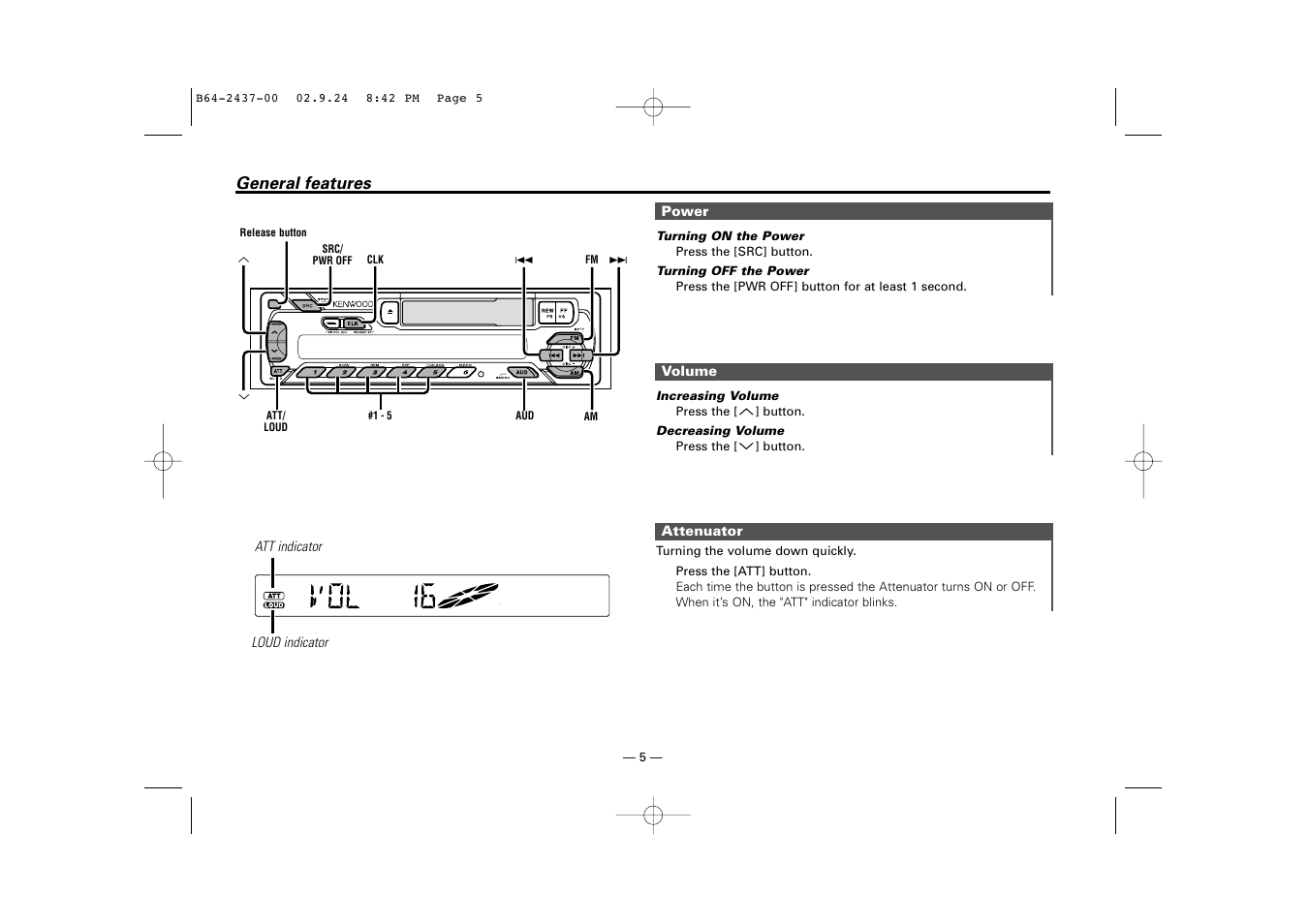 General features | Kenwood KRC-17A  EN User Manual | Page 5 / 28