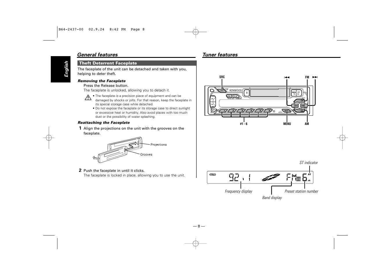 Tuner features | Kenwood KRC-17A  EN User Manual | Page 8 / 28