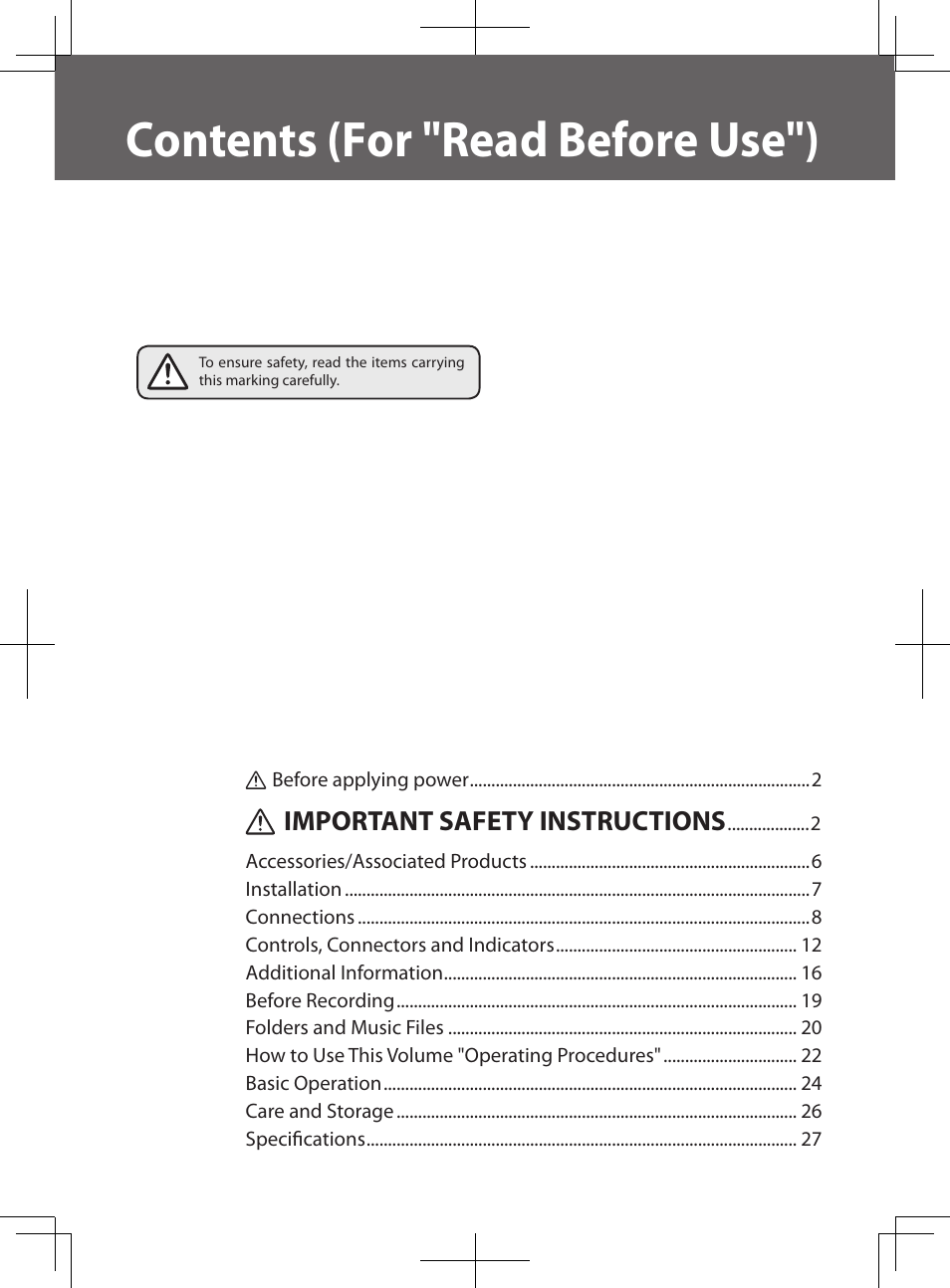 Contents (for "read before use") | Kenwood K-501USB User Manual | Page 5 / 28