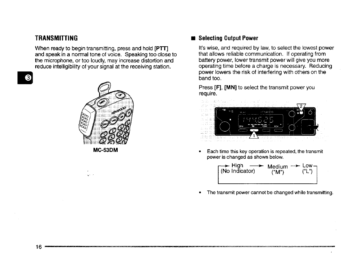 Selecting output power, Transmitting | Kenwood TM-261A User Manual | Page 22 / 64