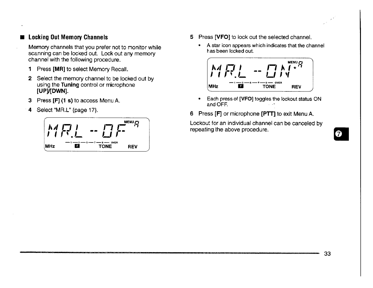 Locking out memory channels, N is | Kenwood TM-261A User Manual | Page 39 / 64