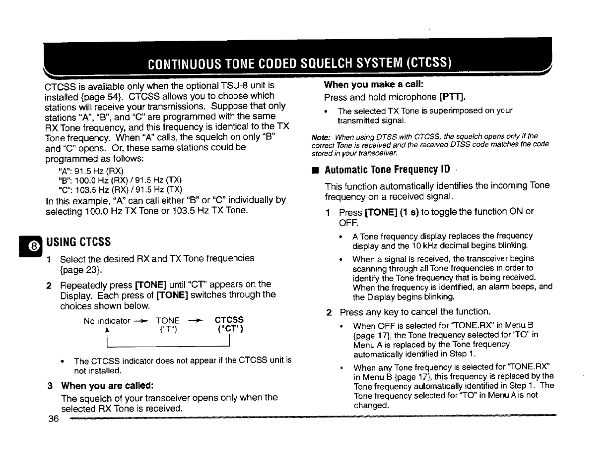 Using ctcss, When you make a call, M automatic tone frequency id | Kenwood TM-261A User Manual | Page 42 / 64
