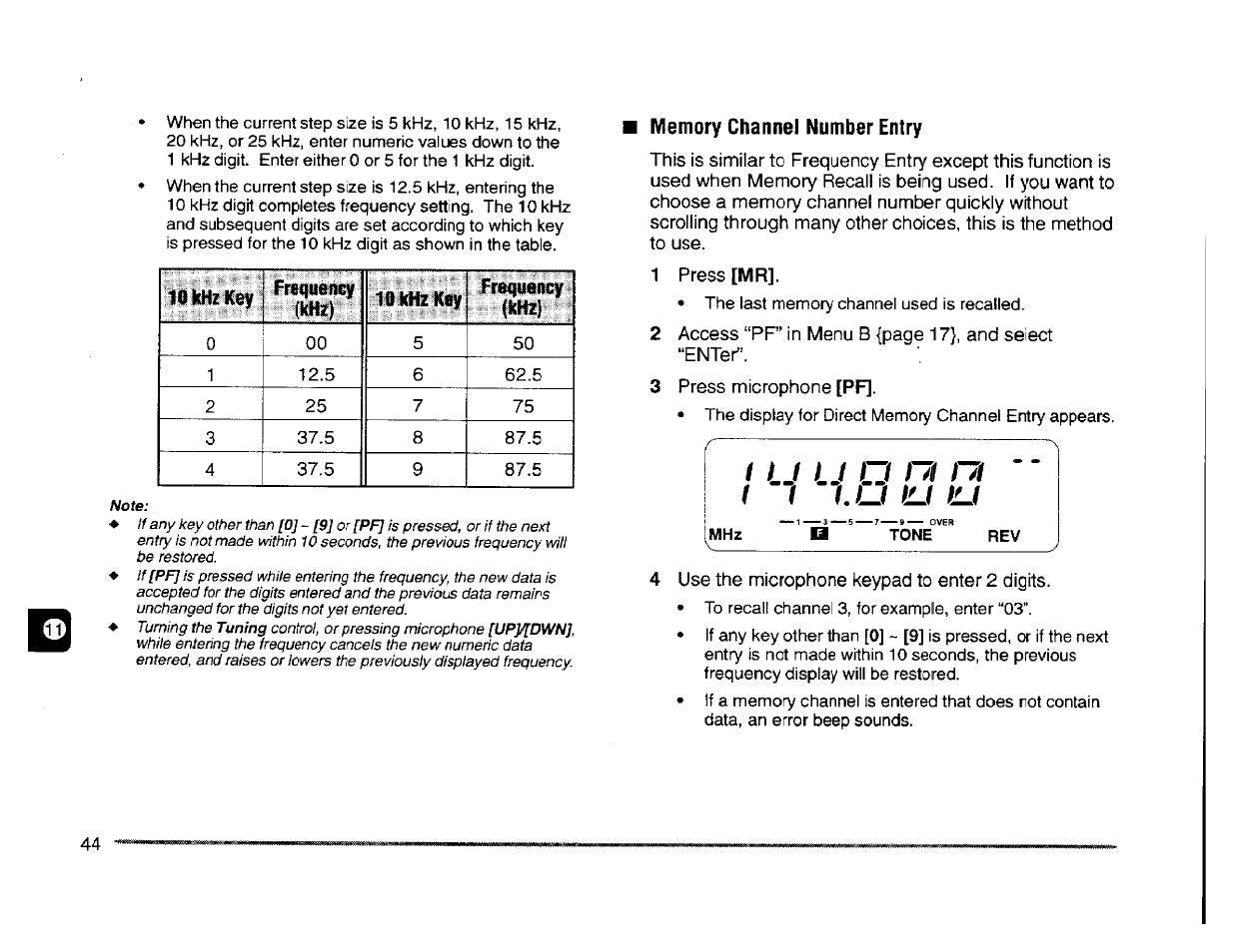 Memory channel number entry, 1 press [mr, I ( . u u u | Kenwood TM-261A User Manual | Page 50 / 64