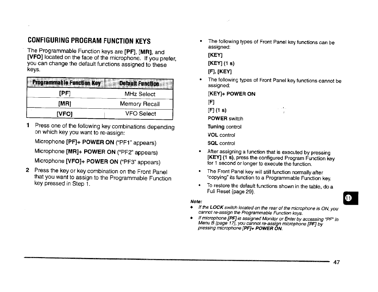 Configuring program function keys, Key]+ power on | Kenwood TM-261A User Manual | Page 53 / 64