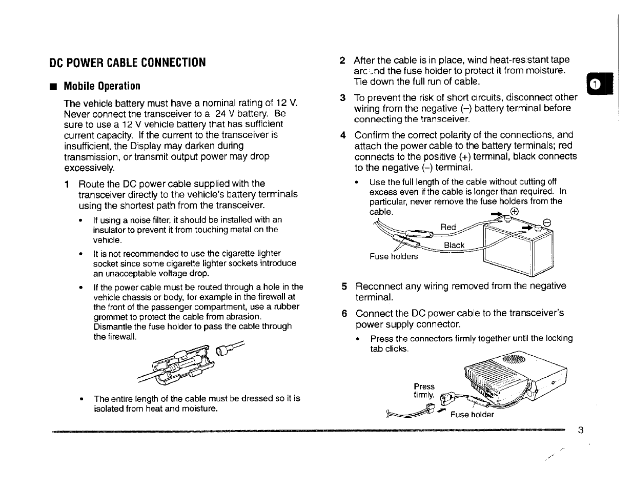 Dc power cable connection ■ mobile operation, Dc power cable connection | Kenwood TM-261A User Manual | Page 9 / 64