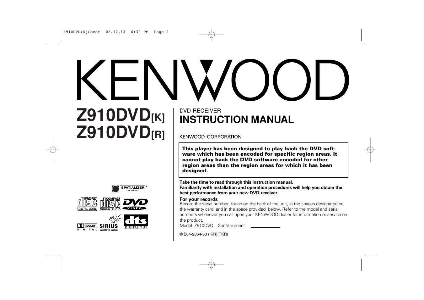 Kenwood Z910DVD[R] User Manual | 71 pages