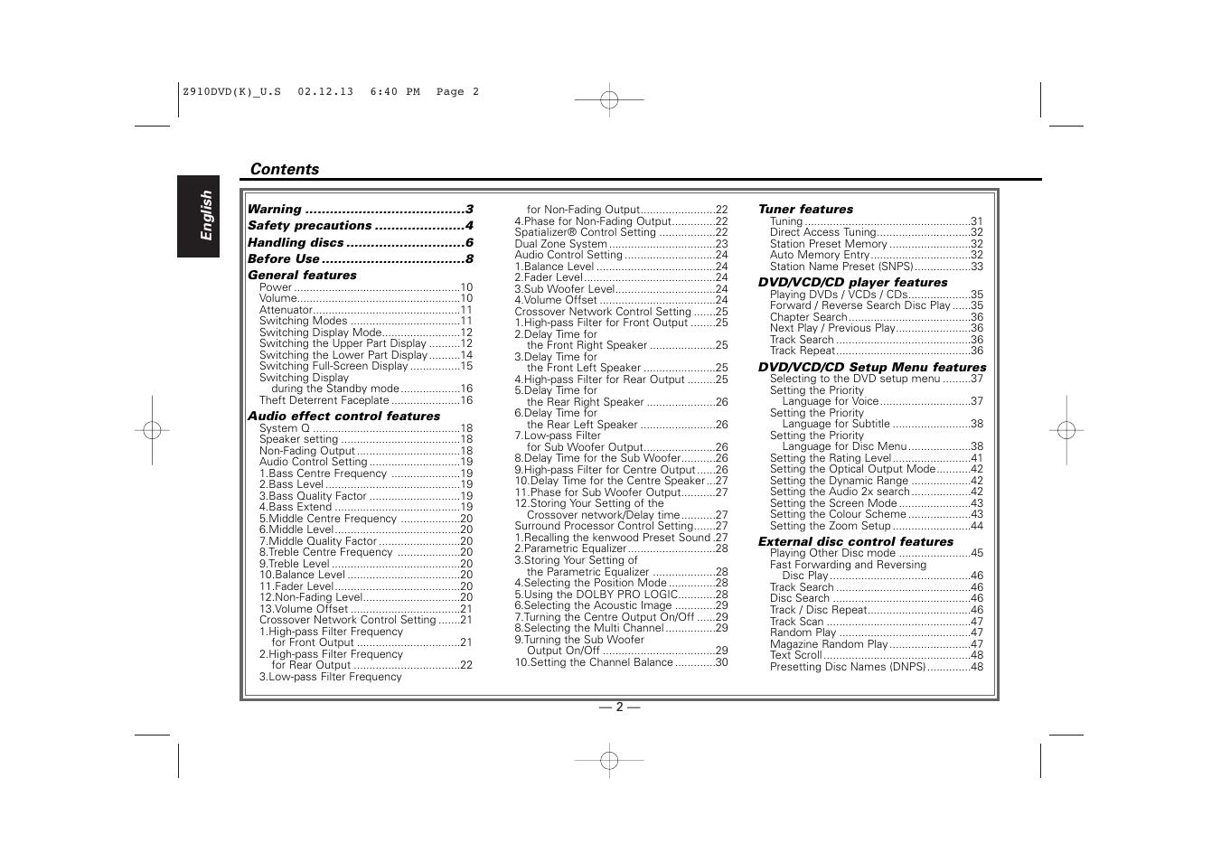 Kenwood Z910DVD[R] User Manual | Page 2 / 71