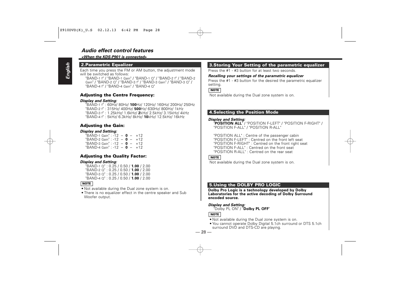 Audio effect control features | Kenwood Z910DVD[R] User Manual | Page 28 / 71