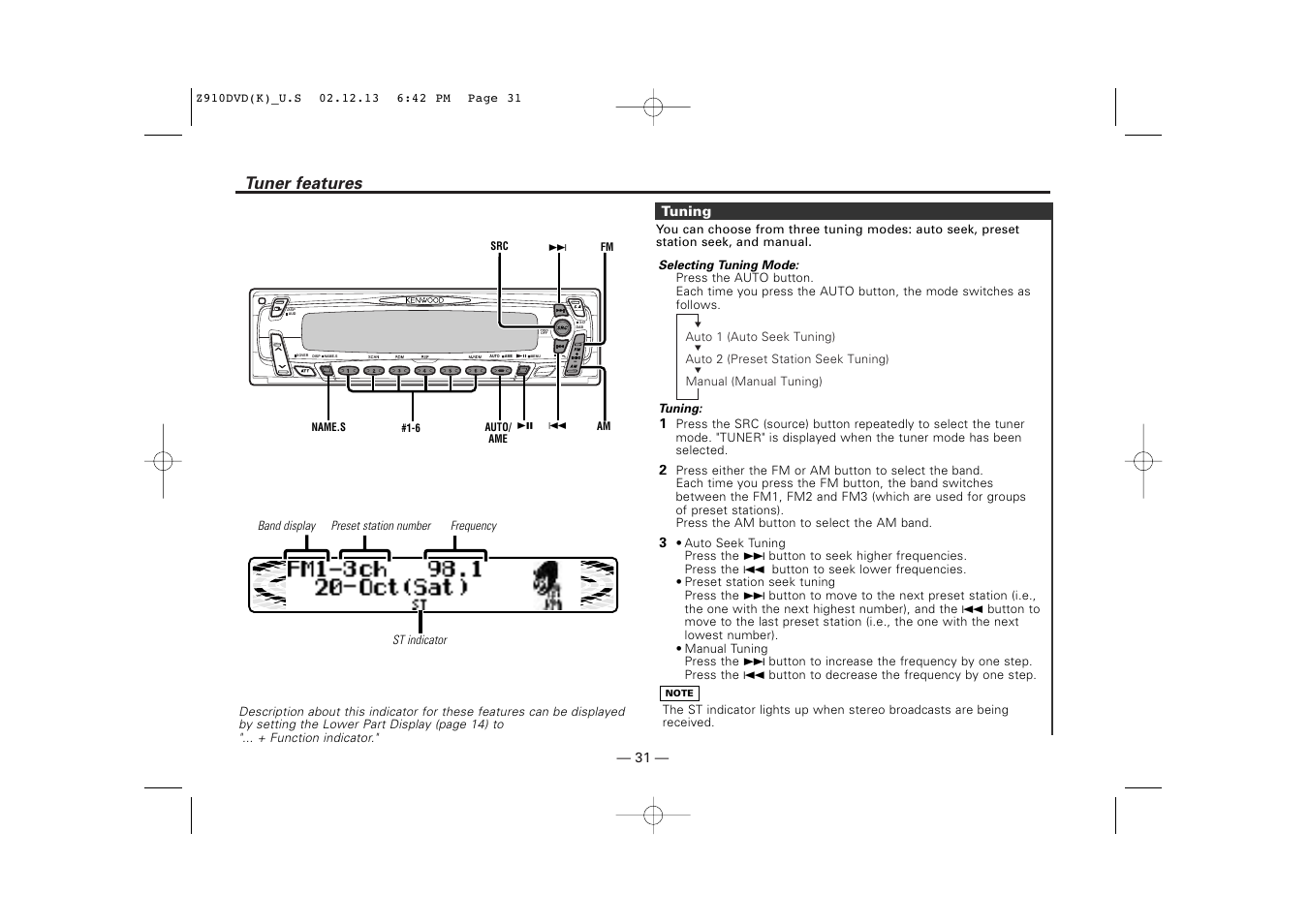 Tuner features | Kenwood Z910DVD[R] User Manual | Page 31 / 71