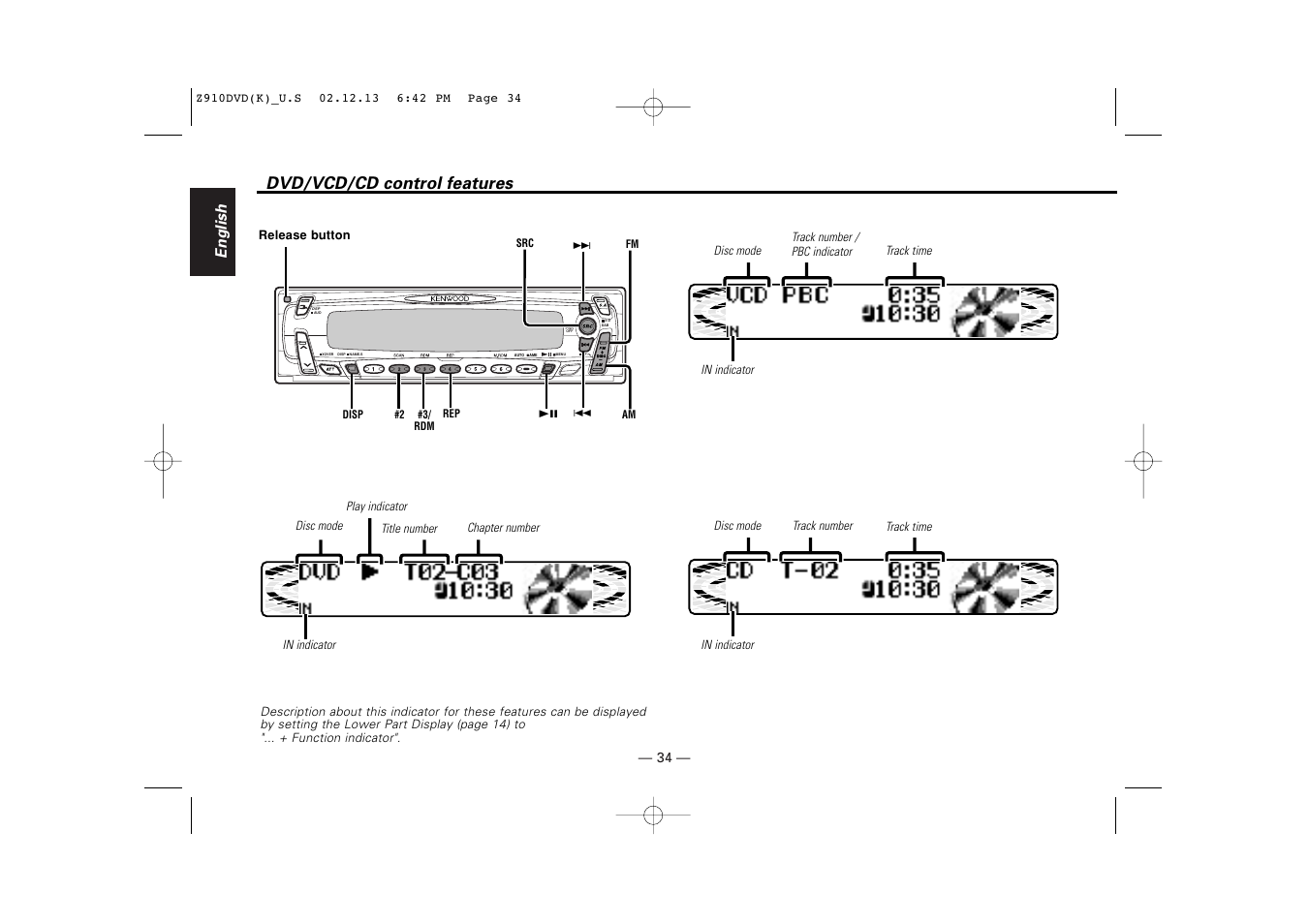 Dvd/vcd/cd control features, English | Kenwood Z910DVD[R] User Manual | Page 34 / 71