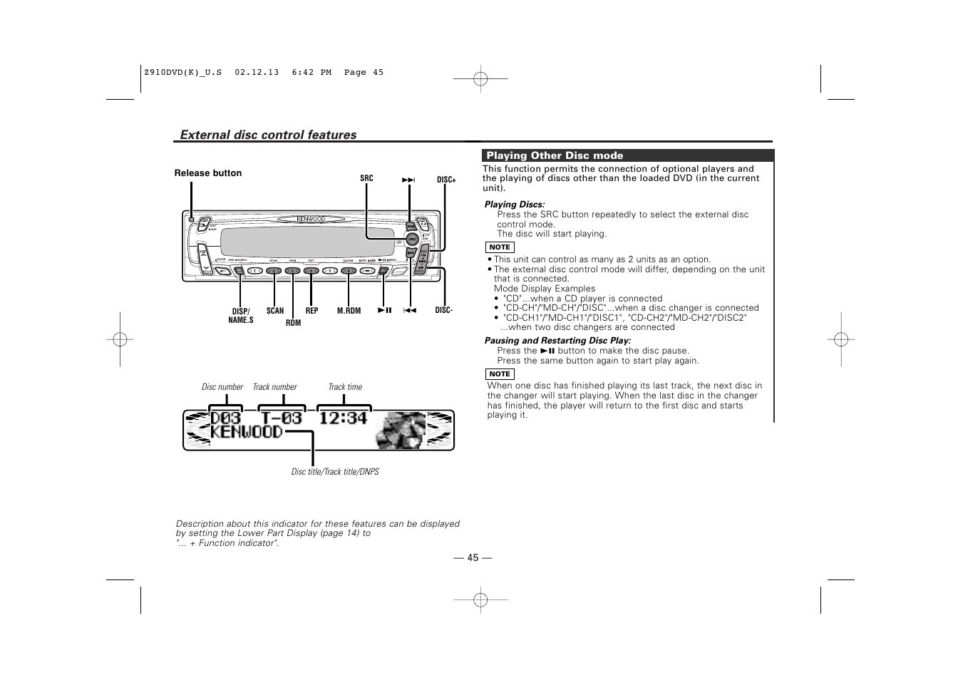 External disc control features | Kenwood Z910DVD[R] User Manual | Page 45 / 71