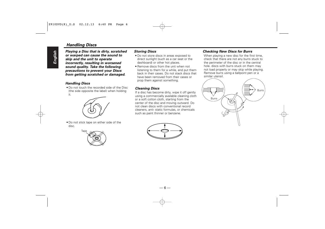 Handling discs | Kenwood Z910DVD[R] User Manual | Page 6 / 71