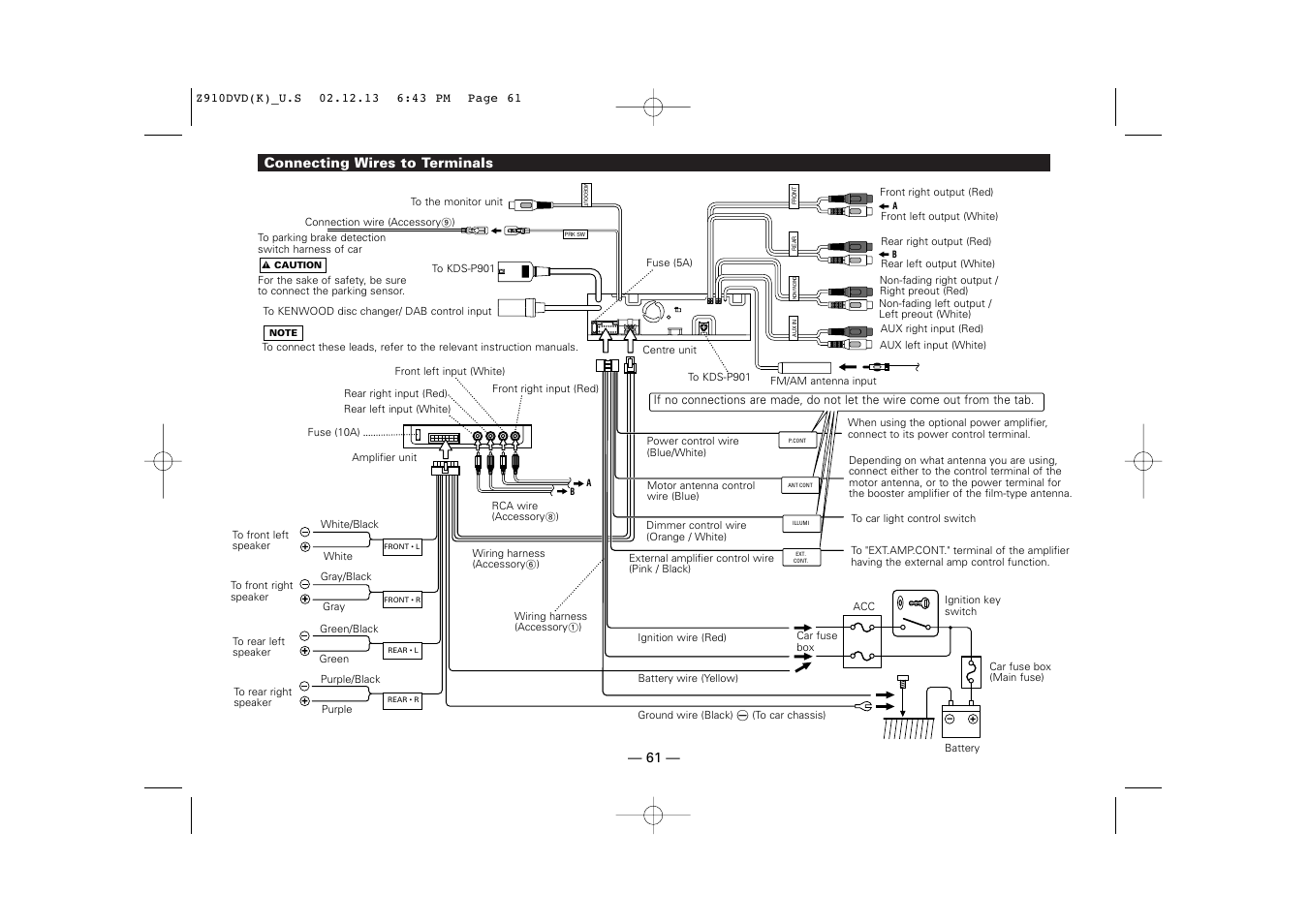 Connecting wires to terminals | Kenwood Z910DVD[R] User Manual | Page 61 / 71