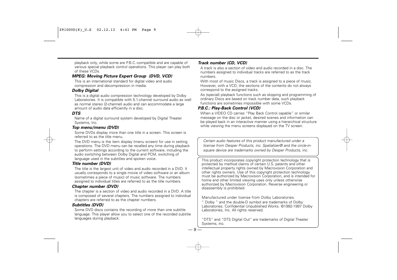 Kenwood Z910DVD[R] User Manual | Page 9 / 71