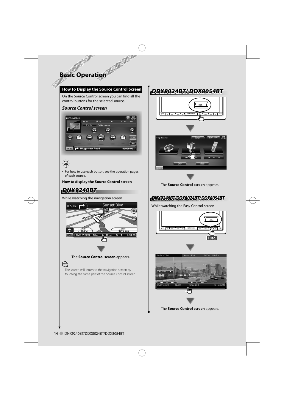 Basic operation, Dnx9240bt | Kenwood DDX8024BT User Manual | Page 14 / 100