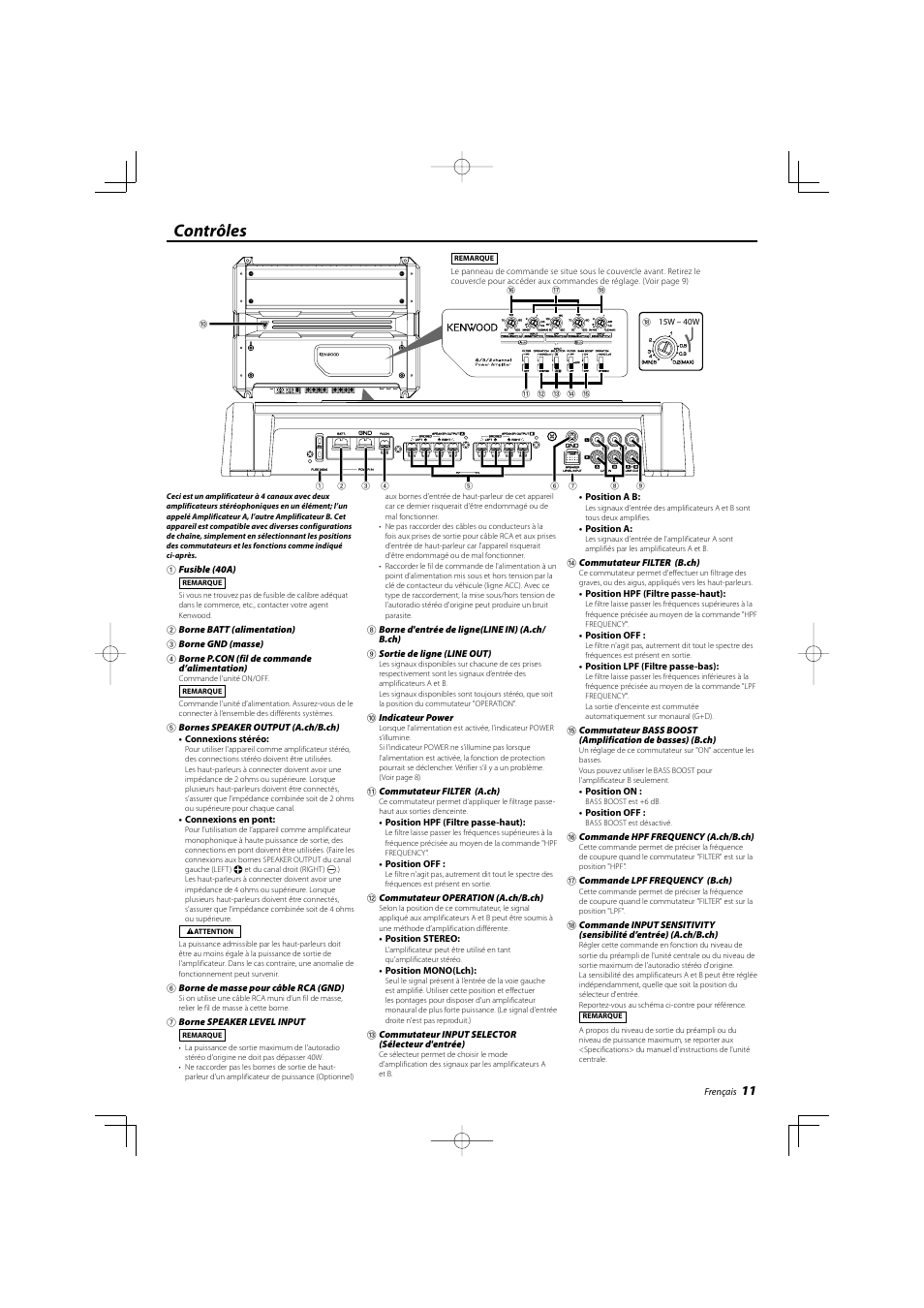 Contrôles | Kenwood KAC-8452 User Manual | Page 11 / 20