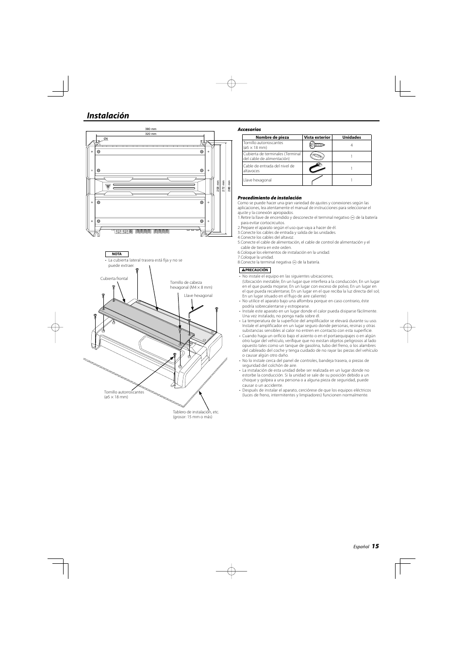 Instalación | Kenwood KAC-8452 User Manual | Page 15 / 20