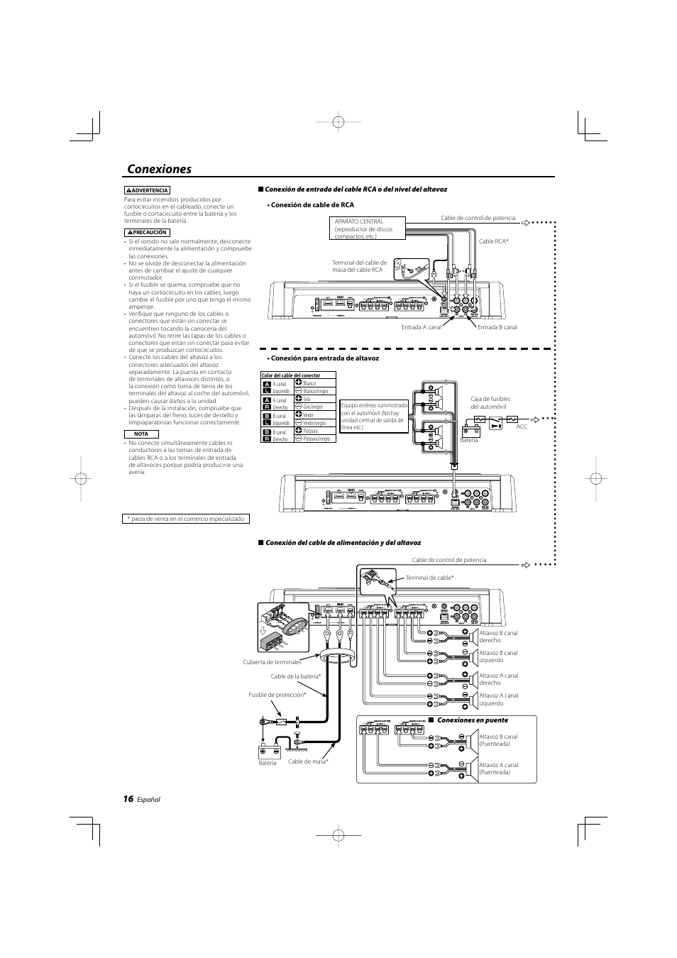 Conexiones | Kenwood KAC-8452 User Manual | Page 16 / 20