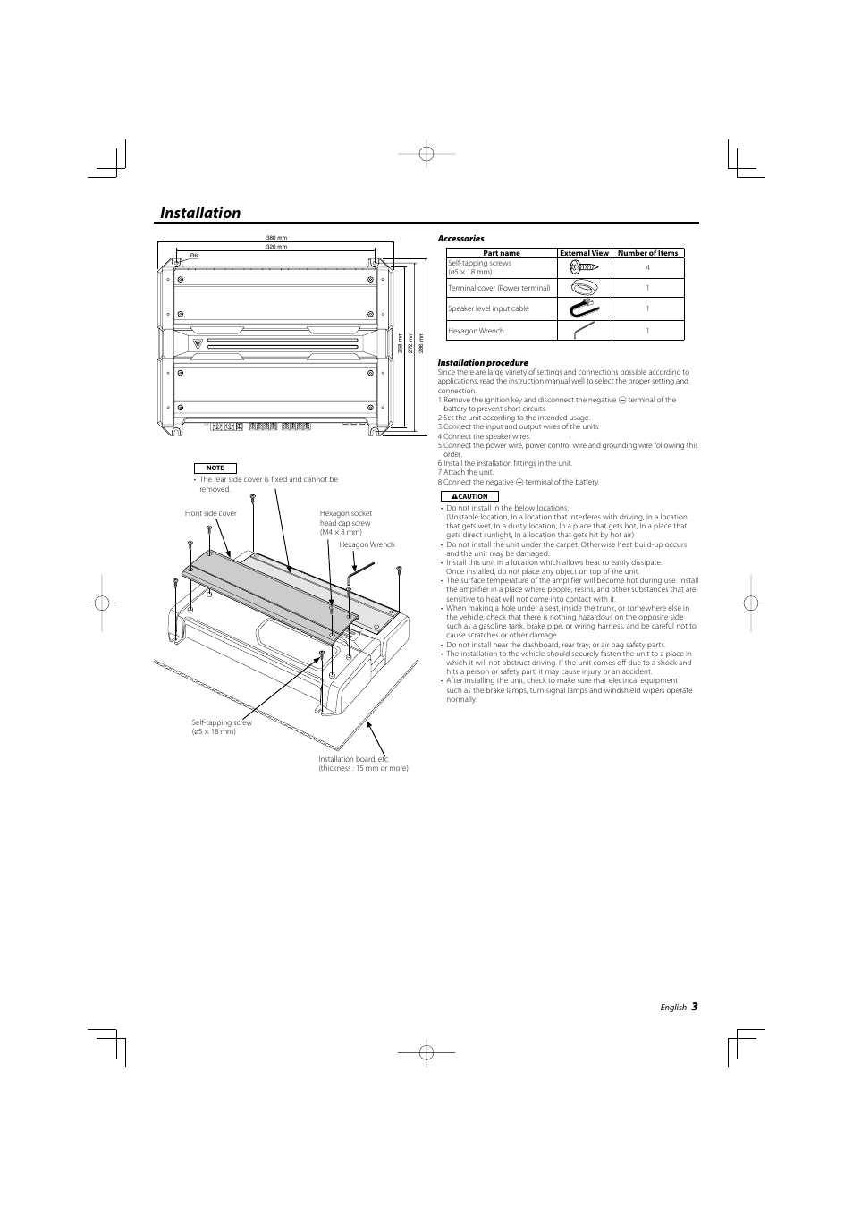 Installation | Kenwood KAC-8452 User Manual | Page 3 / 20