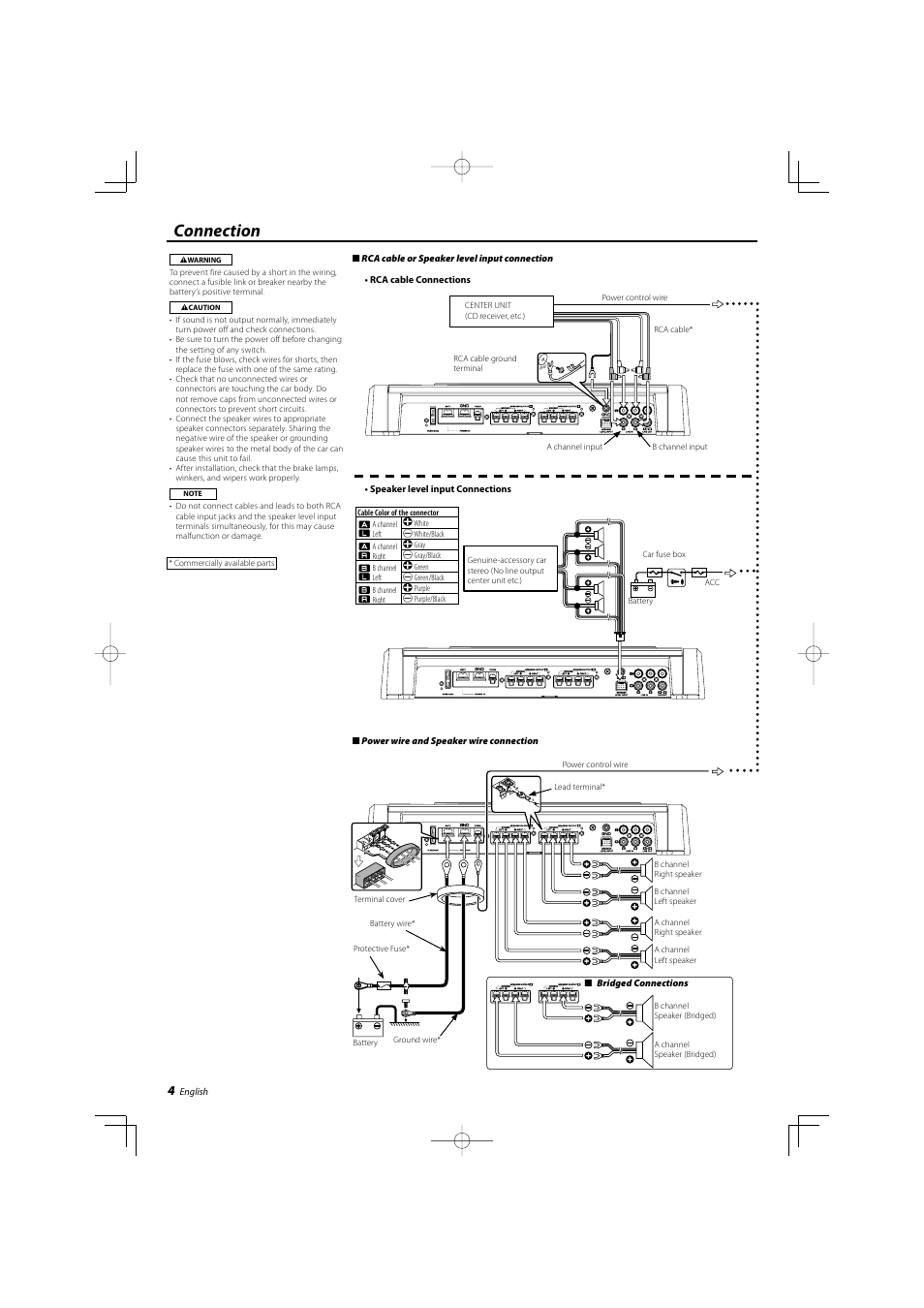 Connection | Kenwood KAC-8452 User Manual | Page 4 / 20