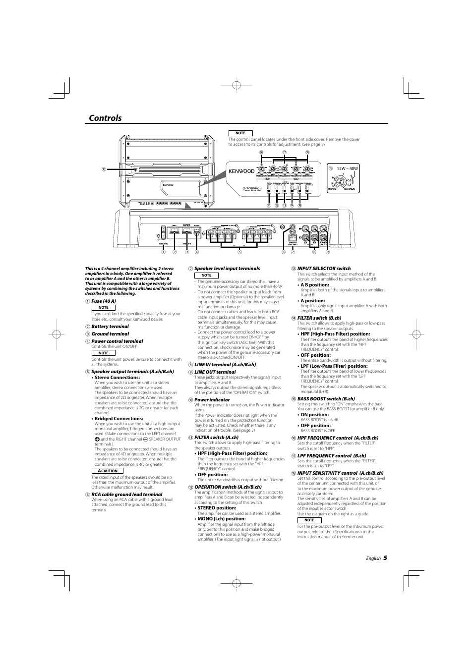 Controls | Kenwood KAC-8452 User Manual | Page 5 / 20