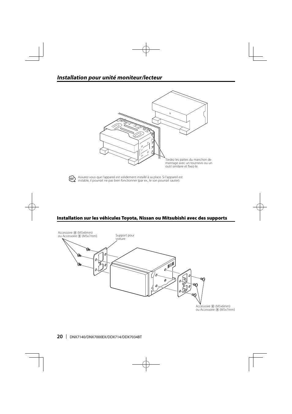 Installation pour unité moniteur/lecteur | Kenwood DNX7000EX User Manual | Page 20 / 32