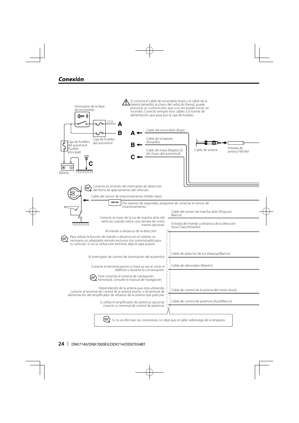 Bc a a conexión | Kenwood DNX7000EX User Manual | Page 24 / 32