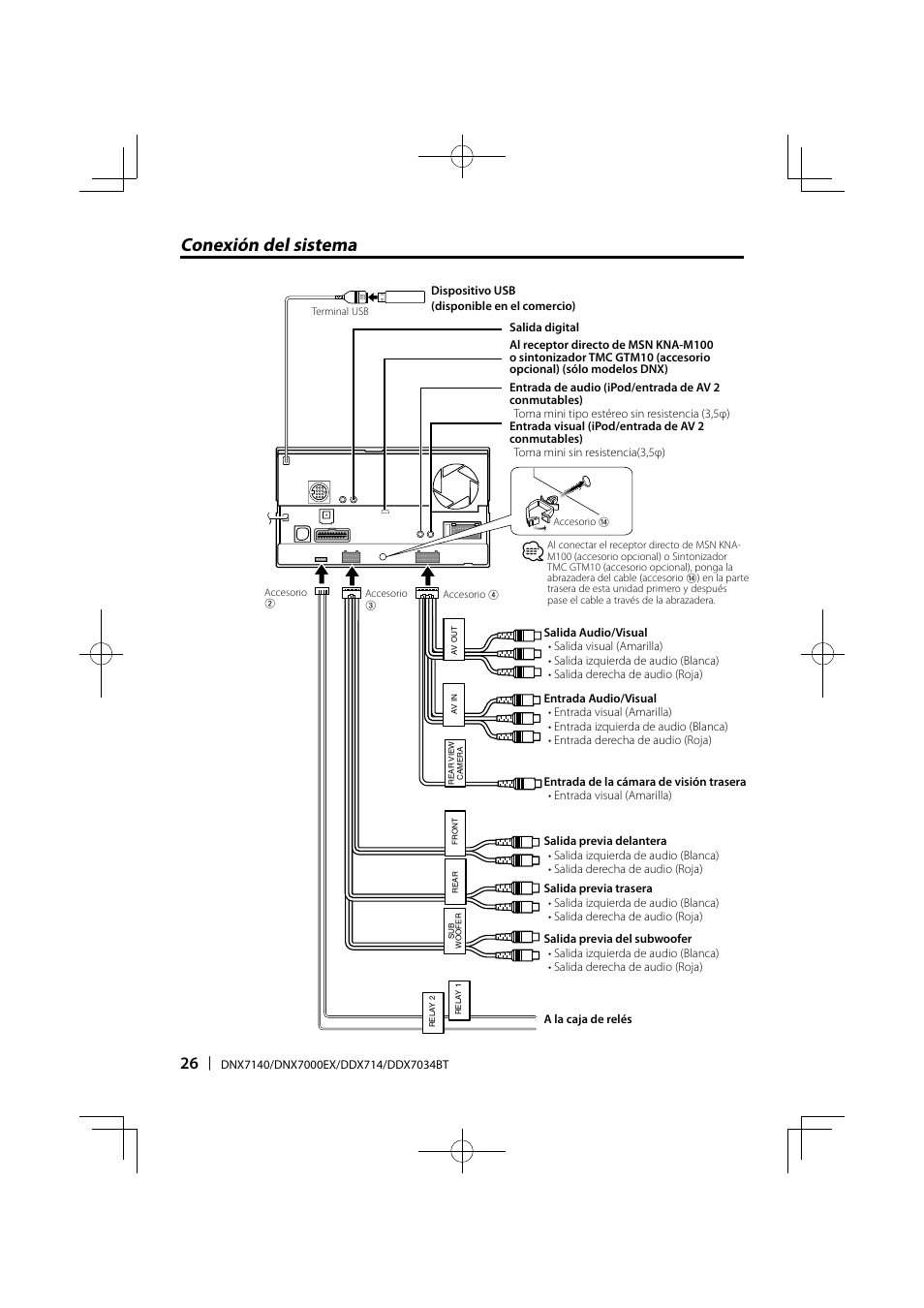 Conexión del sistema | Kenwood DNX7000EX User Manual | Page 26 / 32