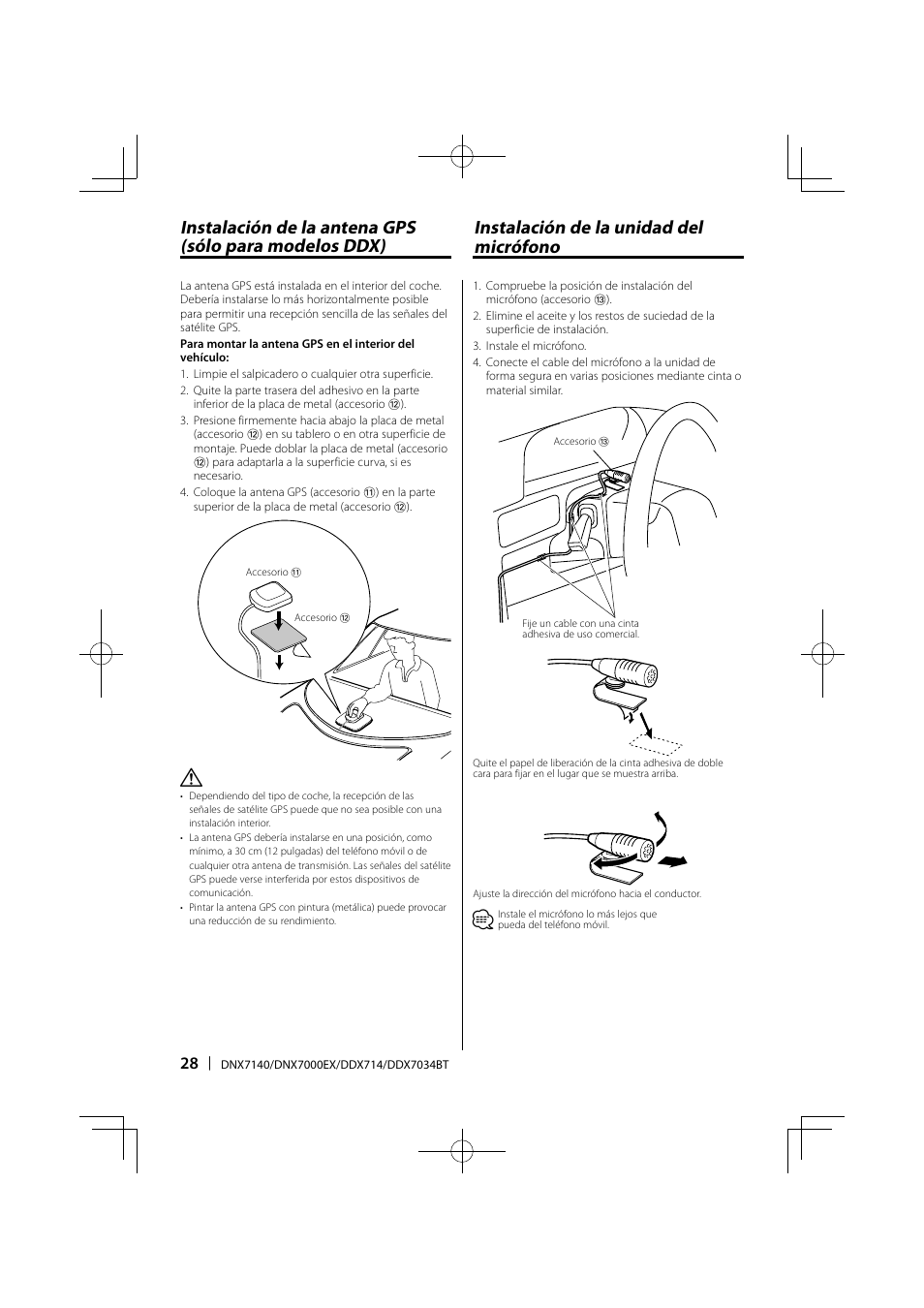 Instalación de la unidad del micrófono | Kenwood DNX7000EX User Manual | Page 28 / 32