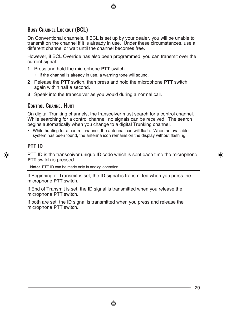 Bcl), Ptt id | Kenwood NEXEDGE NX-700H User Manual | Page 35 / 37