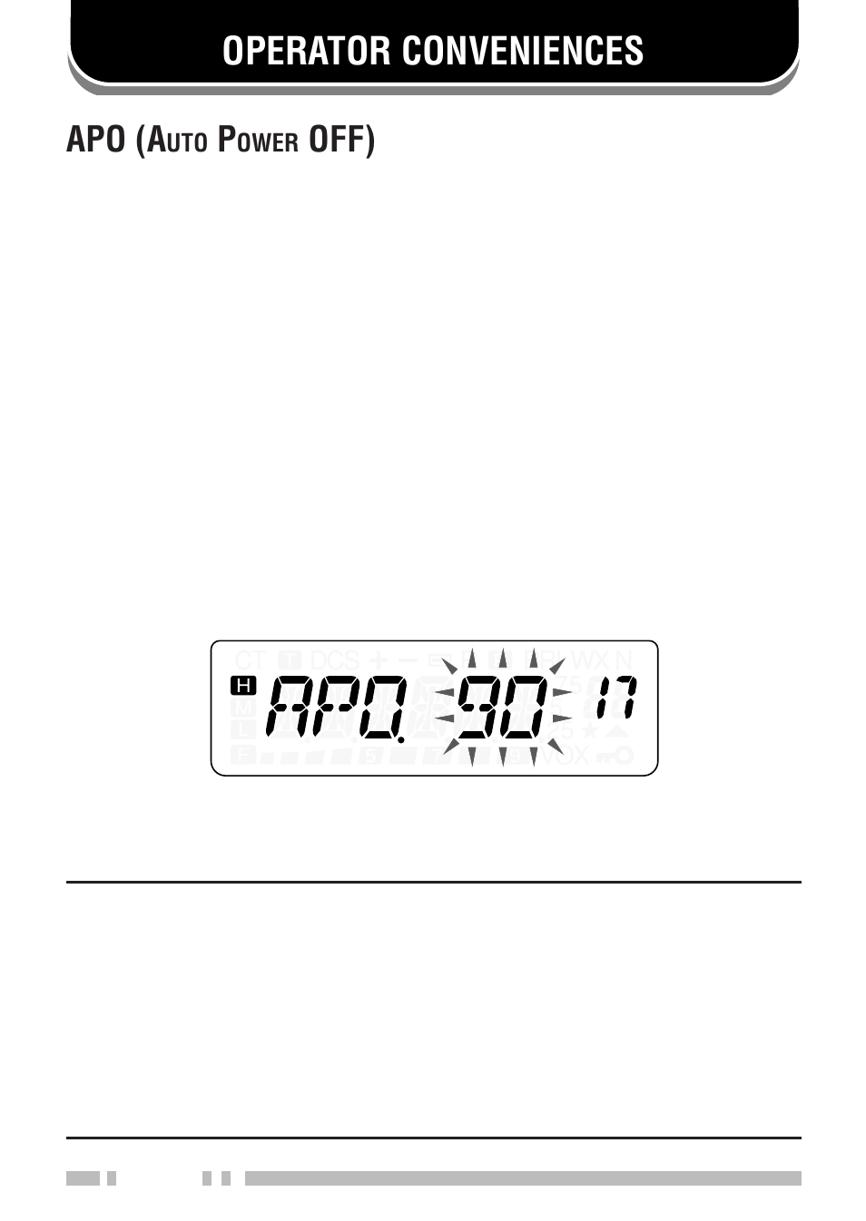 Operator conveniences, Apo (a, Off) | Kenwood TH-K2E User Manual | Page 96 / 154