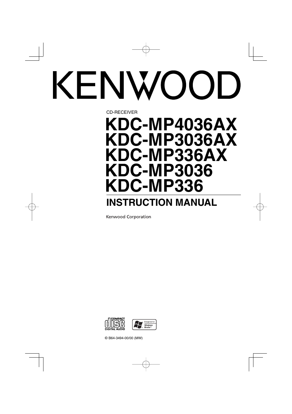 Kenwood KDC-MP336AX User Manual | 28 pages