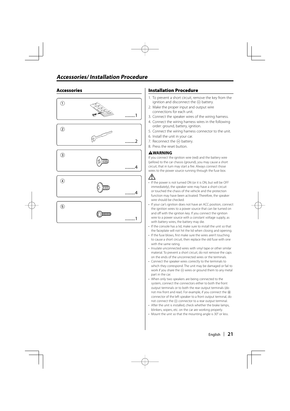 Accessories/ installation procedure | Kenwood KDC-MP336AX User Manual | Page 21 / 28