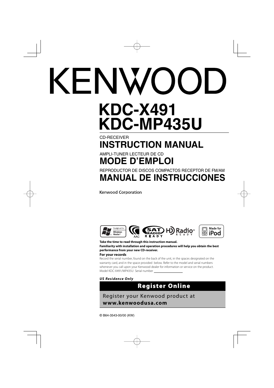 Kenwood KDC-MP435U User Manual | 108 pages