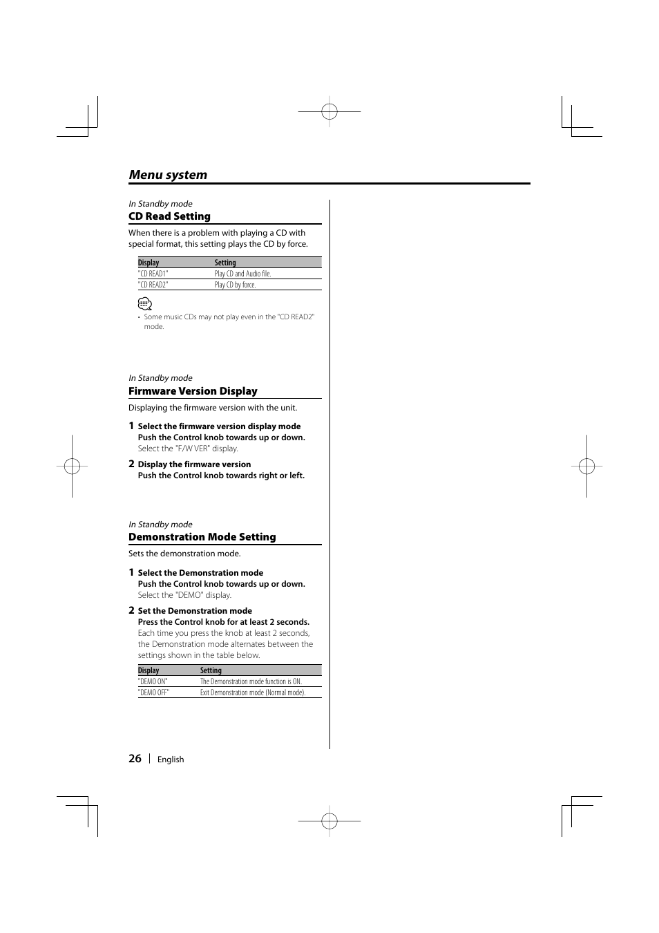 Menu system | Kenwood KDC-MP435U User Manual | Page 26 / 108