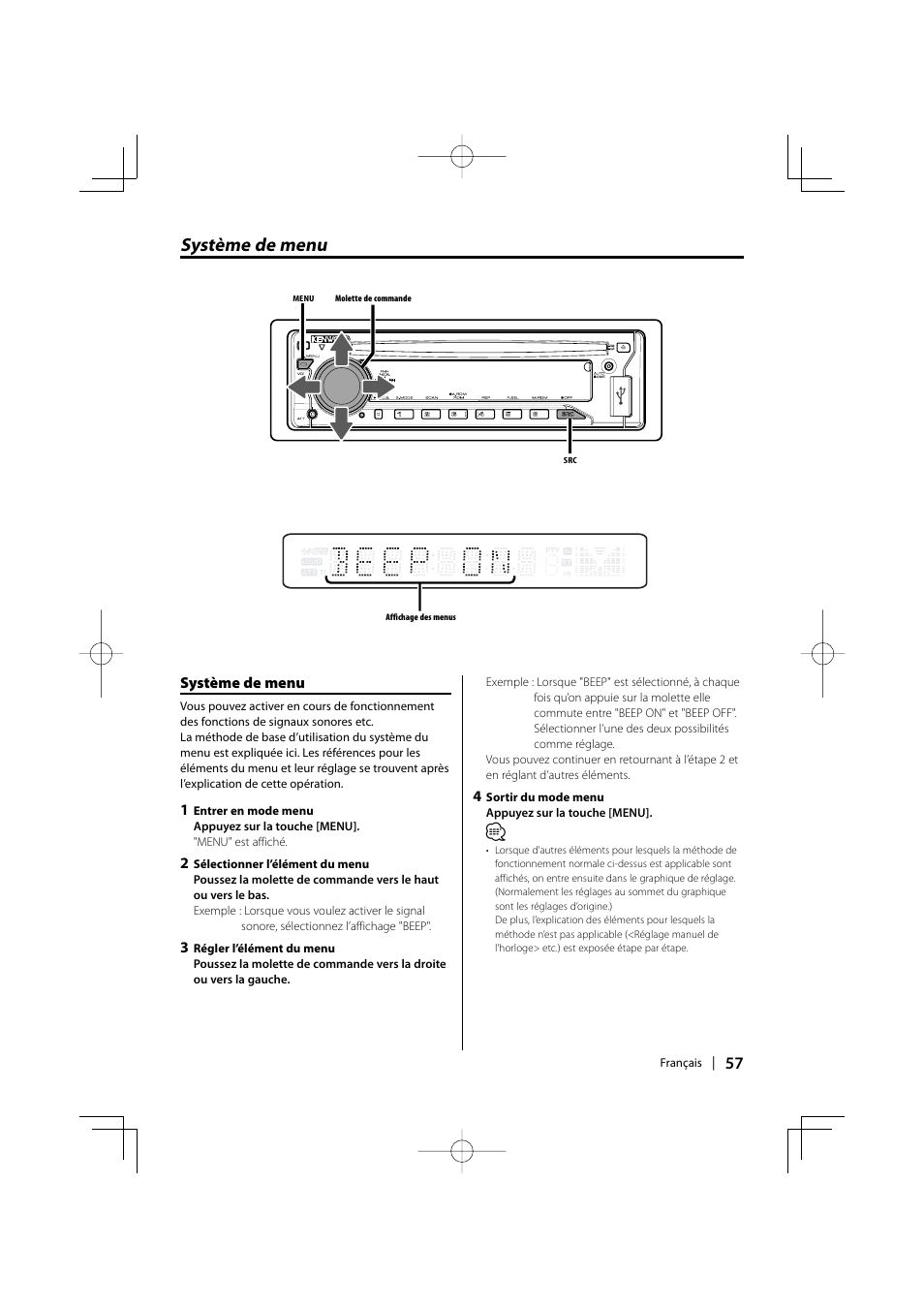 Système de menu | Kenwood KDC-MP435U User Manual | Page 57 / 108