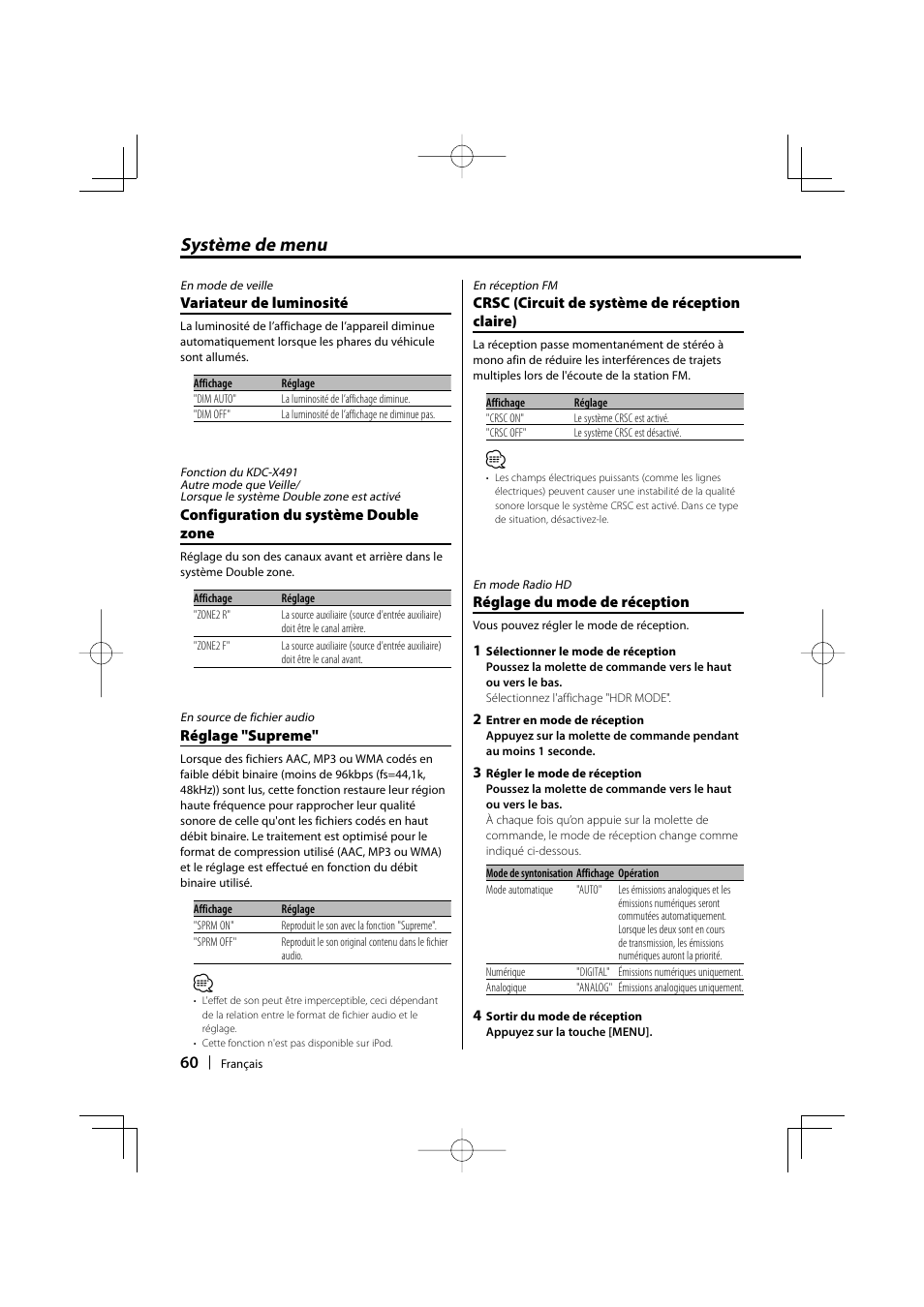 Système de menu | Kenwood KDC-MP435U User Manual | Page 60 / 108