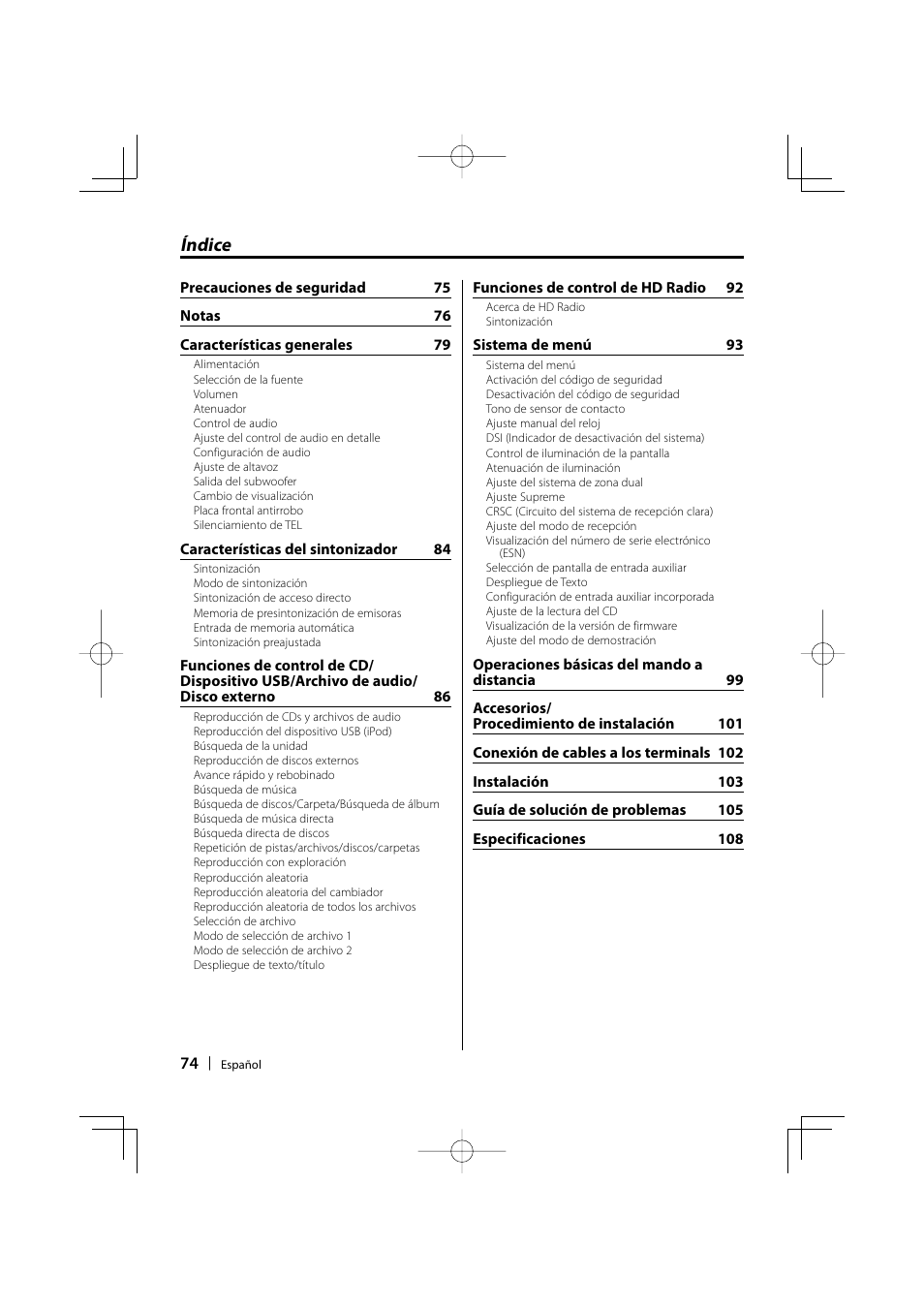 Índice | Kenwood KDC-MP435U User Manual | Page 74 / 108