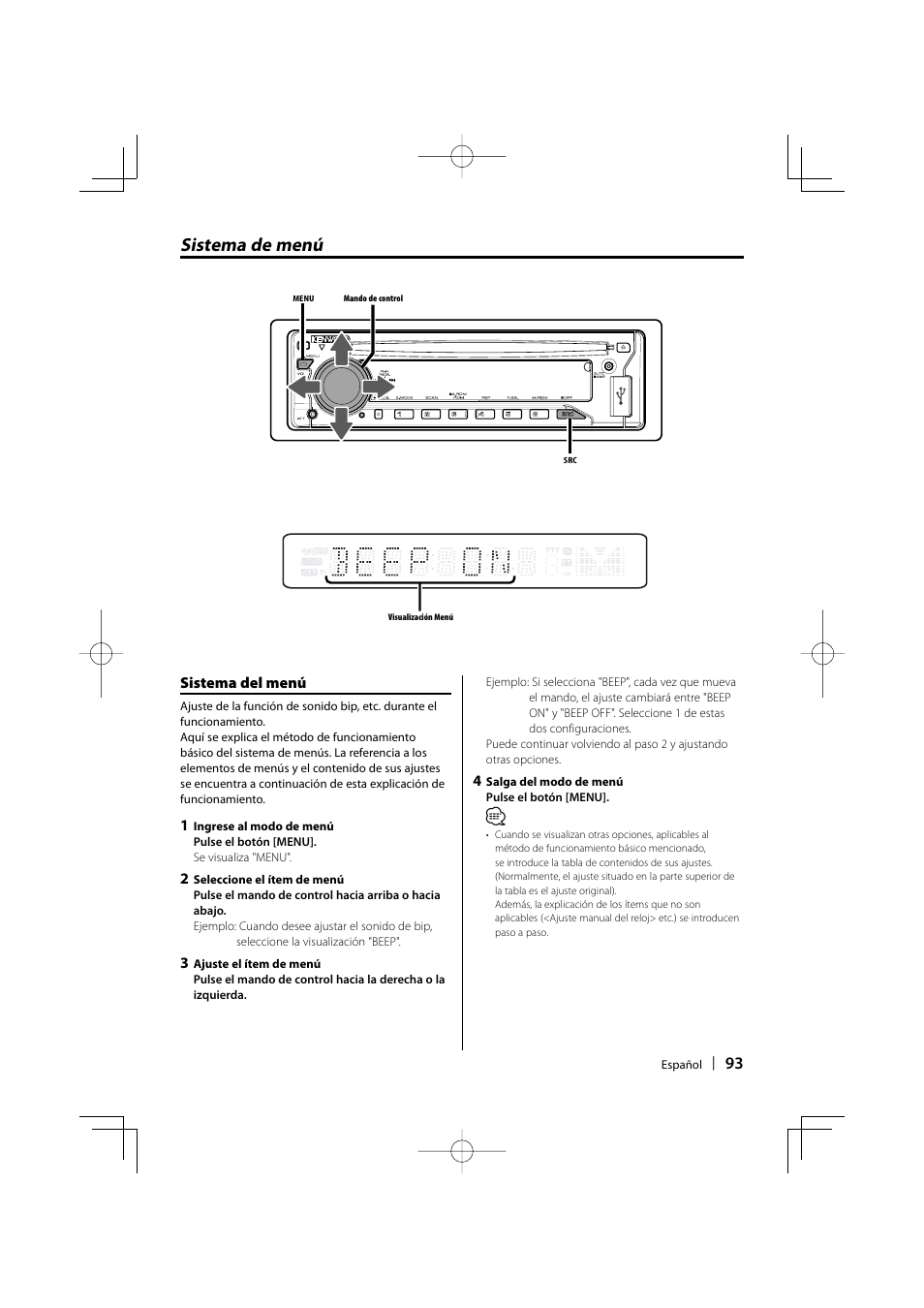 Sistema de menú | Kenwood KDC-MP435U User Manual | Page 93 / 108