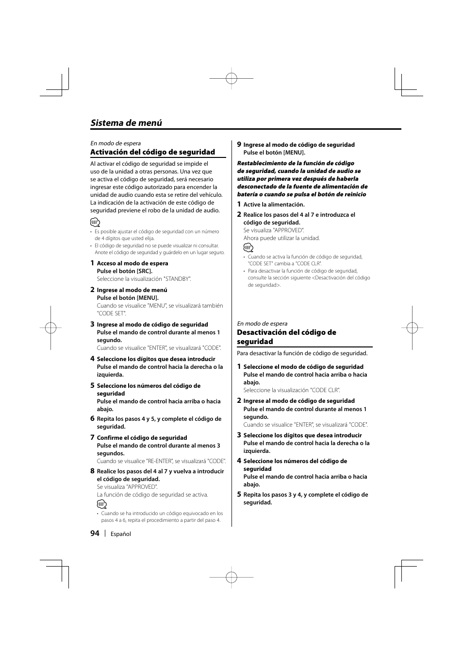 Sistema de menú | Kenwood KDC-MP435U User Manual | Page 94 / 108
